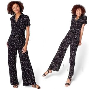 J Jill NWT Black & Red Ditsy Floral Rayon Wide Leg Jumpsuit